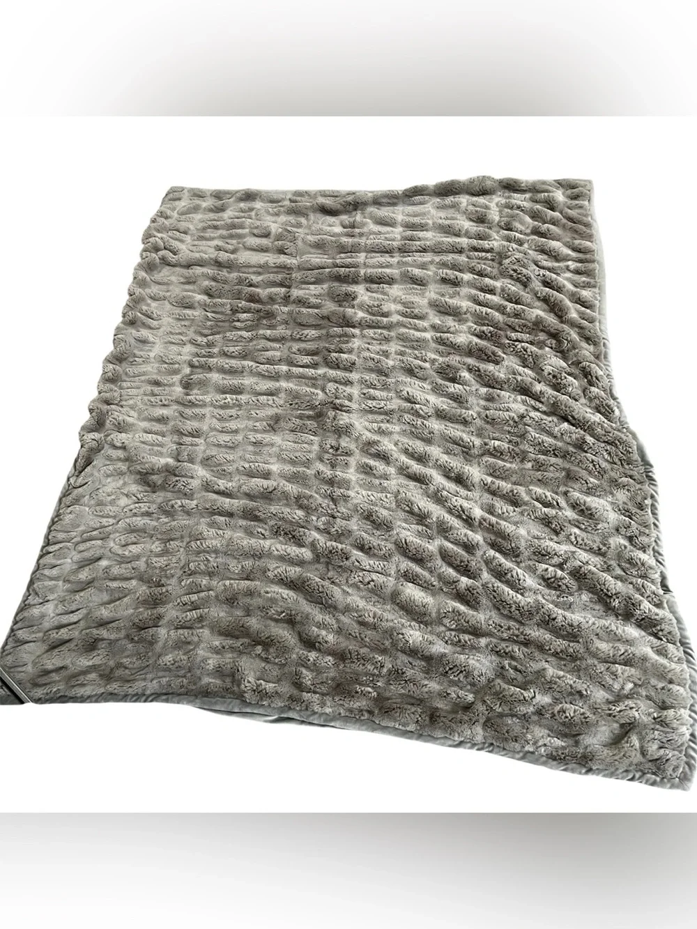 Pottery Barn Ruched Faux Fur Throw Gray 60x80 Oversized Blanket Soft Cozy Luxury